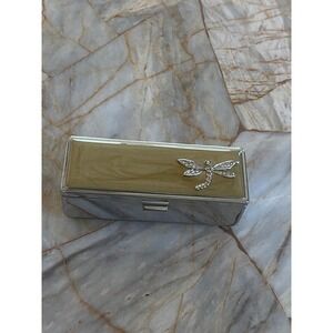 Spring Street Silver Tone Dragonfly Rhinestone Marbled Enamel Lipstick Case